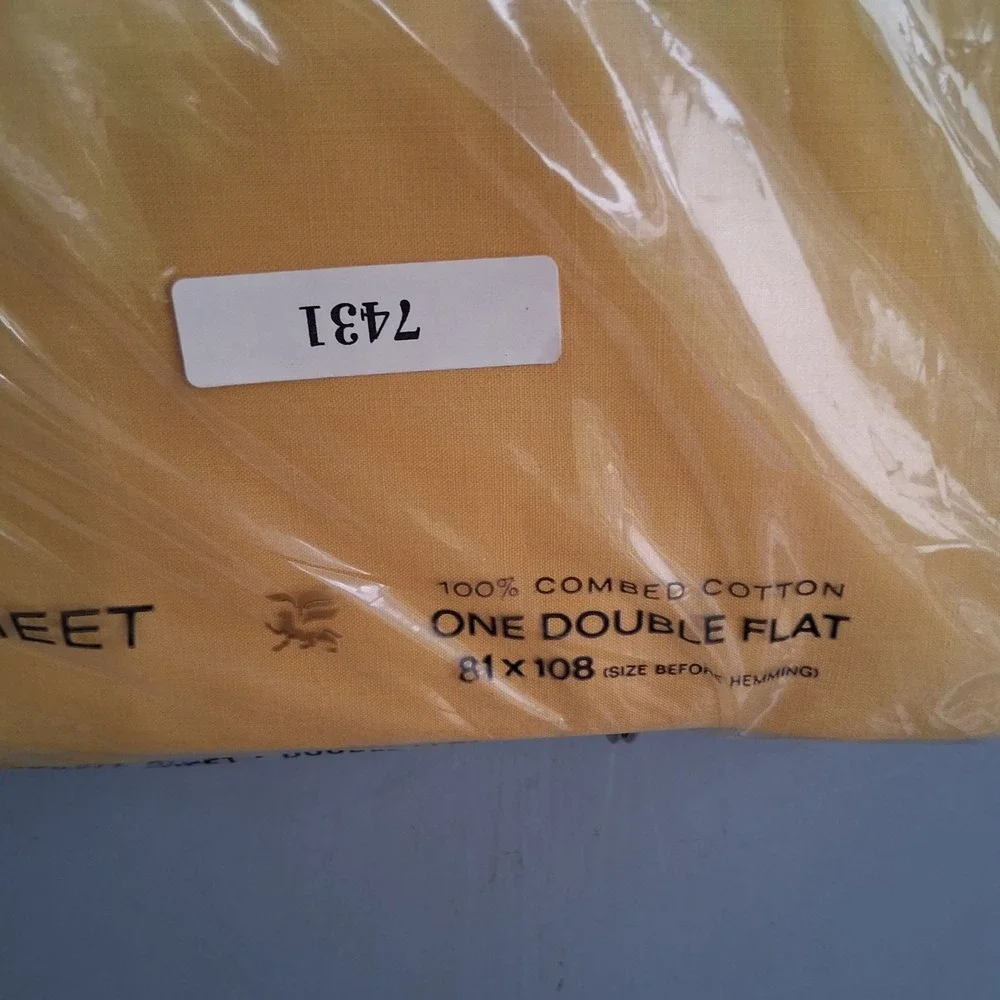 Vtg 60s 70s NOS Lady Pepperell Full Flat Sheet Striped Yellow Orange Fall Colors